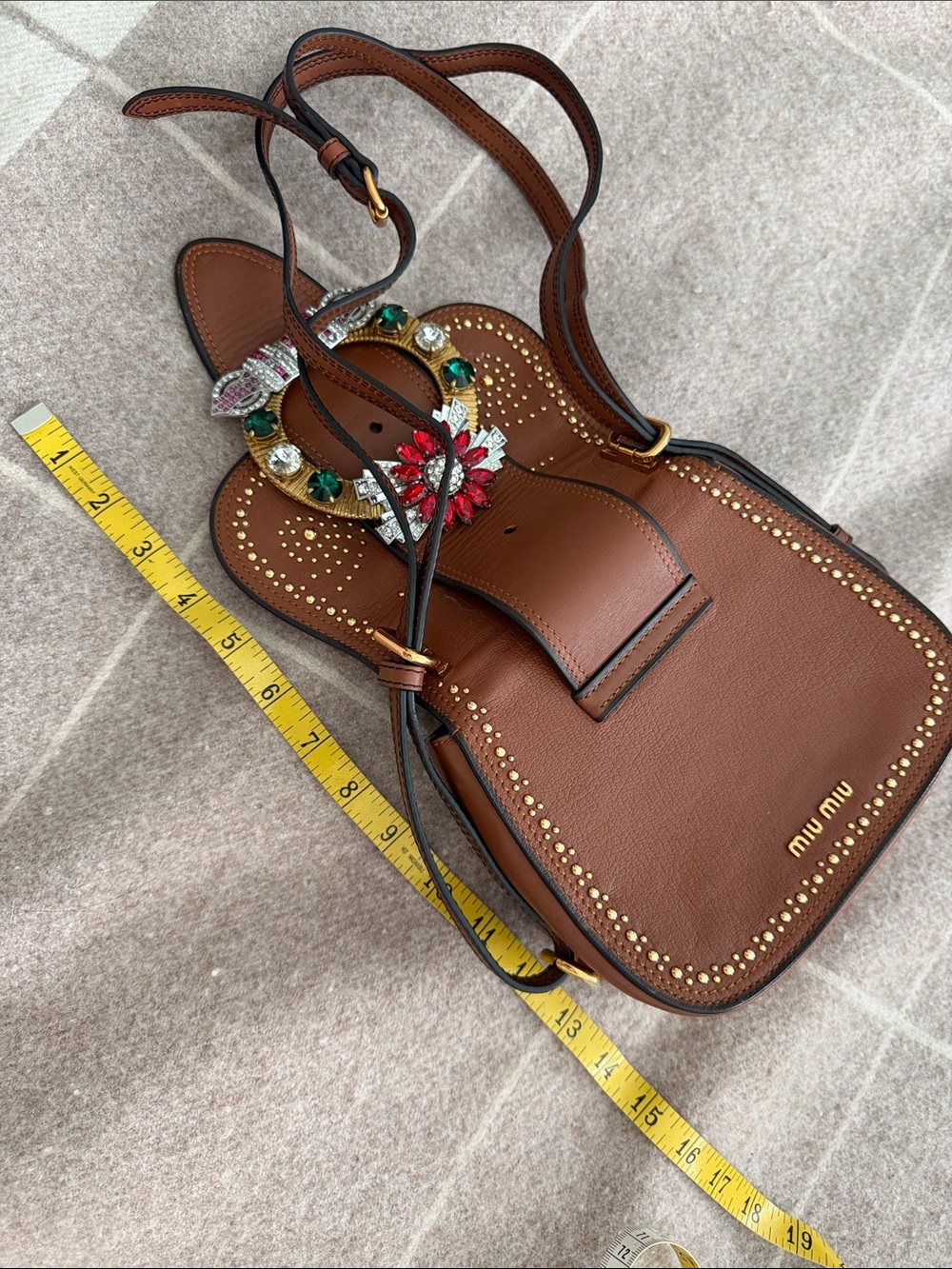 Miu Miu Brown Mini Crossbody with Jeweled Floral Buckle - Picture 4 of 11